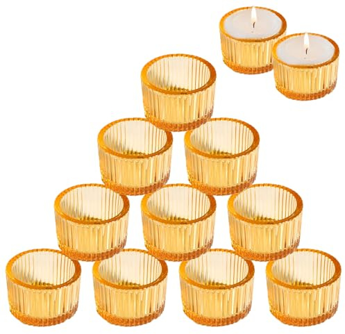 Värmeljusglas vintage, 5 cm x 3,5 cm, set om 12 värmeljusglas liten, värmeljushållare glas, värmeljusglas av glas, för bröllop, födelsedagsfest, vindljus bordsdekoration, gyllene