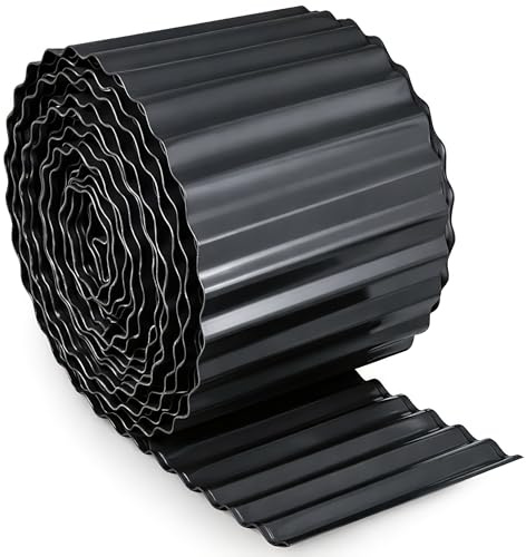 UNIGARDIA Anthracite Metal Lawn Edging 12 m - Steel Garden Edging 15 cm High - Easy to Install - Corrugated Garden Edge Border, Incl. 1 Pair of Assembly Gloves