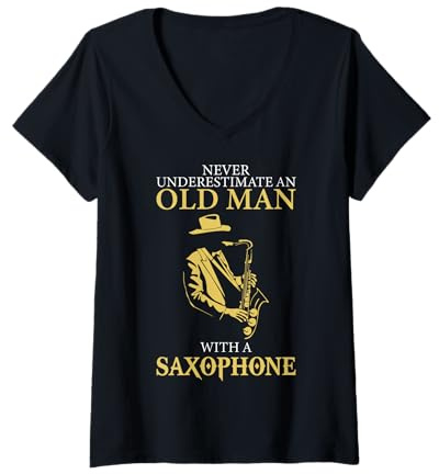 Womens Sax Player Never Underestimate an Old Man with A Saxophone V-Neck T-Shirt