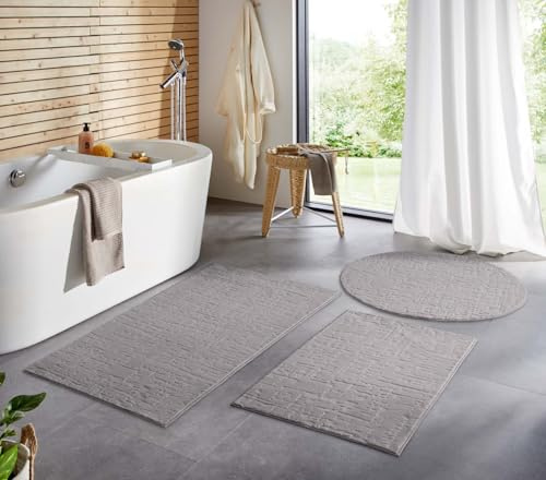 Taracarpet Badematte Badvorleger Homestyle rutschfest waschbar Badezimmerteppich Badewannenmatte, Badteppich, Duschmatte Badezimmer saugfähig Weich auch als Set Grau Vintage 060x120 cm
