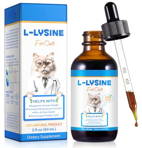L-Lysine for Cats, Natural L-Lysine Supplement Supports Immune Health, Respiratory Function, Skin Care and Bright Eyes Cat Drops, Chicken Flavor, 60ML
