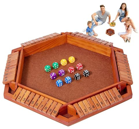 Shut The Box Game 6 spelare, träbordsspel klassiska tärningsspel roliga nära boxen, 10 siffror för vuxna och barn – perfekt för spelkvällen