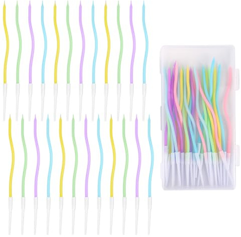 lasuroa 24 Pz Candele a Spirale per Torta, Candele Lunghe Sottili Torsionate con Supporto per Compleanno, Matrimonio, Anniversario, Cupcake Decorazione (6 Colori)
