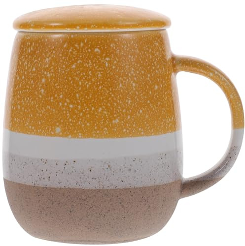 TOYANDONA Mug à Thé en Céramique 350 Ml avec Passoire, Couleur Jaune, Mug Multifonction en Céramique pour Boissons Chaudes et Froides, Usage Familial et Salon de Thé, Tasse avec Couvercle