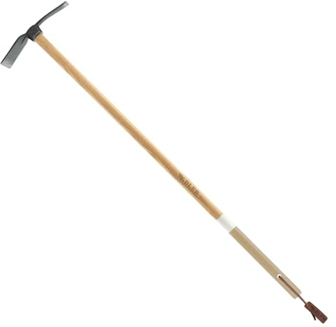 ADLER geschmiedete 1-Zinken-Gartenhacke aus C45-Stahl – ideal für lehmige Böden, zum Auflockern & Rillenziehen – FSC-Eschenstiel (S/M/L) mit rutschfestem Griff (L - 1350 mm weiß/braun)