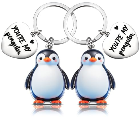 Sinmoe 2 Llaveros de Pareja Regalo San Valentin de Pareja Llavero Pingüinos Nutria Tortuga Elefant Originales para Novio Novia Amigos para San Valentín Aniversario y Cumpleaños(YOU'RE MYPenguin)