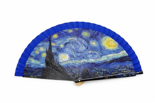 Genérico Abanico de Mano Estilo Artístico – Diseño Azul Inspirado en Arte Impresionista, Portátil y Resistente 20x4cm (Azul)