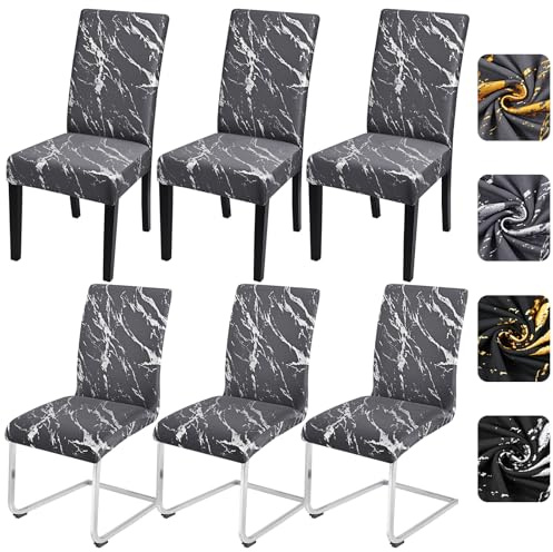 Alishomtll Stretch Stuhlhussen 6er Set, Grau Silber Esszimmerstühle Bezug | Universale Elastische Stuhlhussen Stuhlbezug für Schwingstühle, Abnehmbare Waschbare Stühle Schutz für Esszimmer Küche Hotel