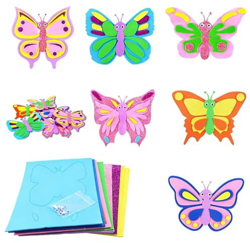 Vxcvzv 12 Monster Bastelset Filz DIY Kreativset Selbstklebend mit Wackelaugen Geburtstag Halloween Party DIY Geschenk (Schmetterling)