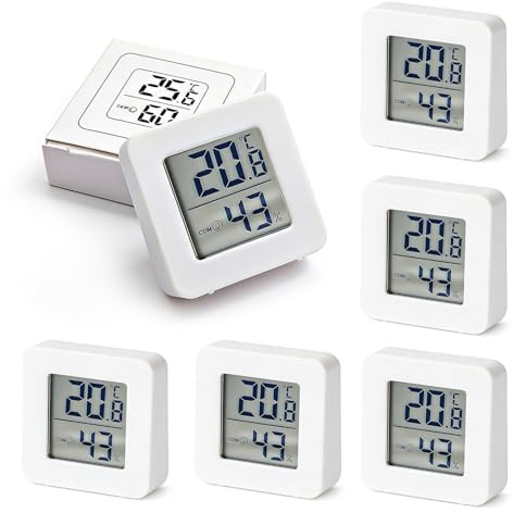 6 Stück Luftfeuchtigkeitsmesser Thermometer,Mini Digital Thermometer Innen | Luftfeuchtigkeit Meter,Temperatur Hygrometer LCD für Innenraum Wohnzimmer Büro Gewächshaus