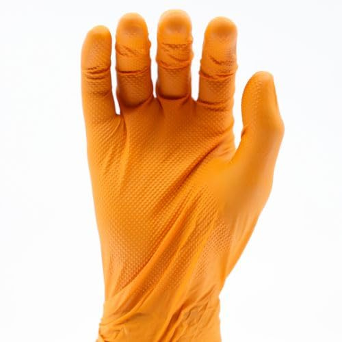 22.5 Team Controls TC TOUGH GLOVE Gator Gripz (L) Nitrile Gloves (Pack Of 50) | Diamond Texture Orange Disposable Gloves | Powder & Latex Free | Super Strong Heavy-Duty Gloves