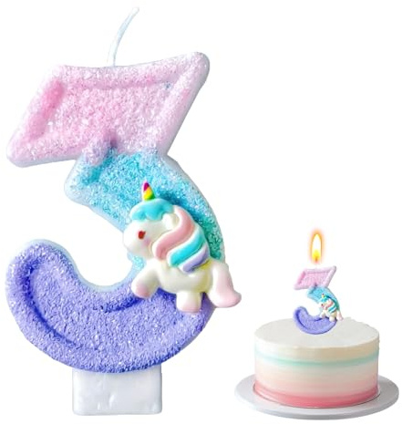 Velas De Cumpleaños Con Números De Unicornio - Vela Cumpleaños Niña - Decoración De Tarta - Regalos De Unicornio Para Niñas - Velas Con Números (Número 3)