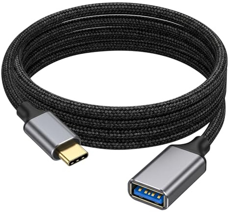 Cable Adaptador USB C a USB A 2 m OTG 5 Gbit s Negro | Conector Type C macho a USB A hembra con nailon trenzado carcasa de aluminio y transferencia de hasta 5 Gbit s