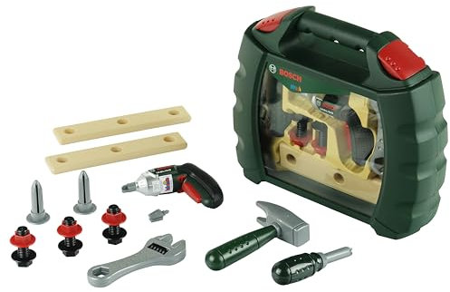 Theo Klein 8384 Bosch Ixolino Koffer mit viel Zubehör I Batteriebetriebener Akkuschrauber Ixolino I Maße: 26,6 cm x 32 cm x 8,8 cm | Spielzeug für Kinder ab 3 Jahren