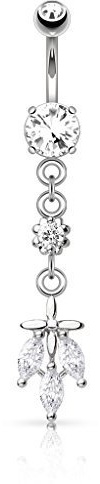 Paula & Fritz® Bauch-nabelpiercing Chirurgenstahl Gold Silber Rosegold Set Banane Bauch-Piercing Bananabell Nabel-Piercing Anhänger Blätter 10-mm Stab-länge