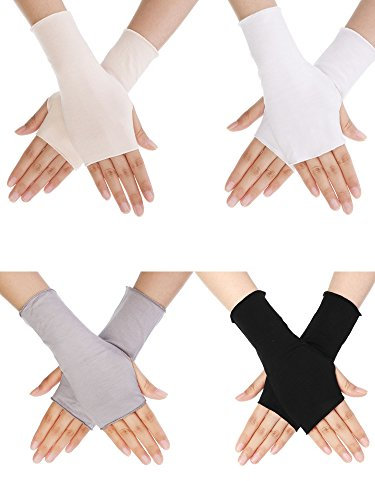 Bememo 4 Paar UV Schutz Handschuhe - Handgelenk Länge Sonnen Block Fahren Unisex Fingerlose (Farbe Set 1)