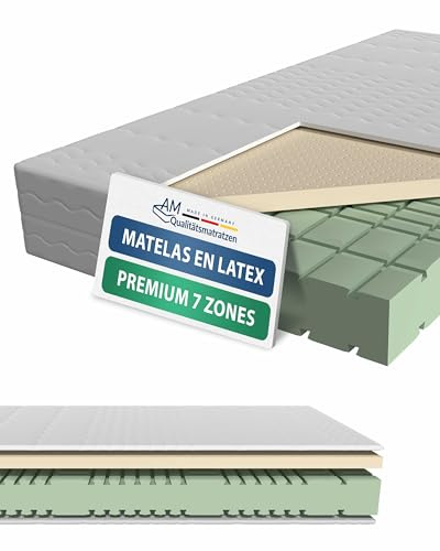AM Qualitätsmatratzen 7 Zonen Latex Matratze 180x200 H3 - Made in Germany - Oeko TEX zertifizierte Naturlatex Matratze 180x200-23 cm Hoch - Hybridmatratze mit 4cm Latexauflage