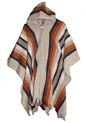 Wigwam Poncho Inca 100 % laine fabriqué à la main d'Amérique du Sud (Beige)