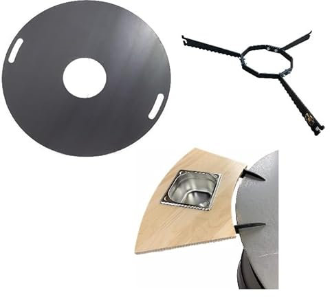 Komplettset Feuerplatte 80cm + Abstandshalter + Anstecktisch mit Wanne BBQ Grill 204