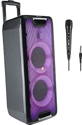 NGS Wild Rave 2 - Altavoz Portátil de 300W, Compatible con Tecnología Bluetooth 5.0 y True Wireless Stereo, Doble Subwoofer 8”, Incluye Micrófono