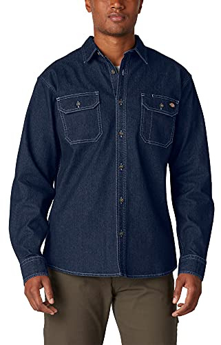 Dickies Flex Long Sleeve Shirt Chemise à Bouton Bas, Denim foncé délavé, XL Homme