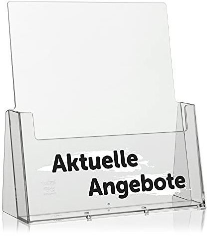 5 Stück taymar DIN A4 Flyerständer, Prospekthalter, transparenter Prospektständer, Tischprospektständer inkl. Bedruckung Aktuelle Angebote - schwarz-weiß
