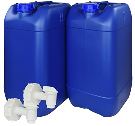 Garrafa con Grifo 25 litros Azul. Apta para uso alimentario. Boca ancha. Idónea como depósito de agua potable. Resistente a químicos. (2 Unidades).