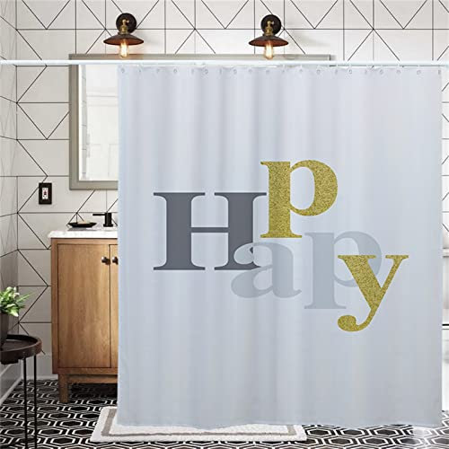 Duschvorhang 250x200cm ,Duschvorhänge Wasserdichter Anti-Schimmel Shower Curtains mit 12 C-Ringe,Verdickter Stoff,Waschbar Stoff Polyester 3D Duschrollo Badewanne Badezimmer Dekor Weiß Grau Glücklich