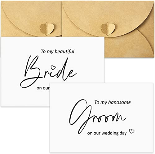Tenare 2 Packungen Hochzeitskarten Set Bräutigam Braut Eheversprechen Karte mit Umschläge To My Bride To My Groom On Our Wedding Day Hochzeit Grußkarte für Hochzeit Party Zubehör