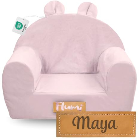 Flumi Personalisierte Kindersessel – Babysessel - Kindersitz fur Kinderzimmer Spielzimmer – Mikrofaser Sessel mit Gravur Kindername (ROT)