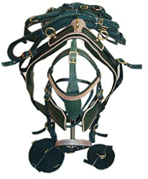 SHOWMEN CRAFT Harnais de conduite élégant en nylon synthétique vert foncé pour cheval simple en 4 tailles (plein)