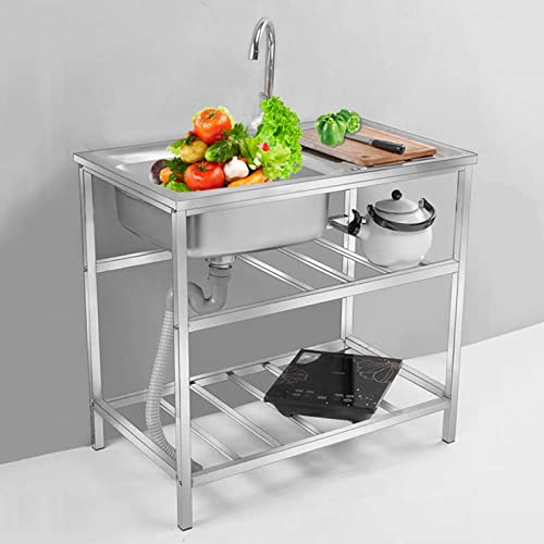 Lavello da Cucina in Acciaio Inossidabile con Rubinetto,Prep & Utility Lavabo Lavamani 1 scomparto, per garage, ristorante, cucina, lavanderia, interni ed esterni ( Color : Single cold , Size : 75*40c