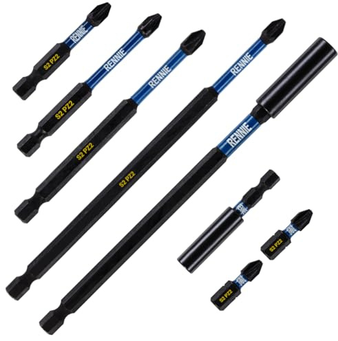 8 Piece Magnetic Screwdriver Bit Set PZ2 Extra Long Bits + 2 Bit Holders | 60mm and 152mm Professional Impact Bit Holders With 25/50/75/100/150mm Long Pozidriv PZ2 Screwdriver Impact Bits. Heavy Duty