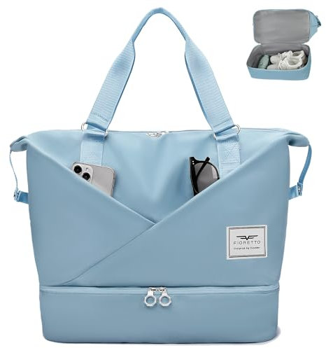 FIORETTO Damen Reisetasche mit Laptopfach, Weekender mit Schuhfach und Nassfach, Duffle Bag für Sport, Fitness und Training - Blau
