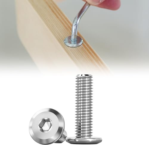 SUNXULIMI M6 x 35mm Flat Round Head Hex Socket Cap Screws Bolts, Furniture Screws, Metric Allen Hex Drive, Stainless Steel 304, Bright Finish, Fully Threaded, 25PCS