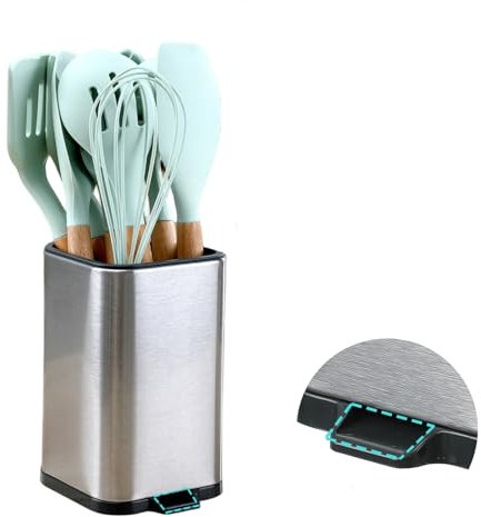 LIBODOUR Kitchen Utensil Holder For Countertop Organizer Stainless Steel Kitchen Storage Utensil Silverware Organizer Caddy Small Capacity Flatware Spoon Spatula