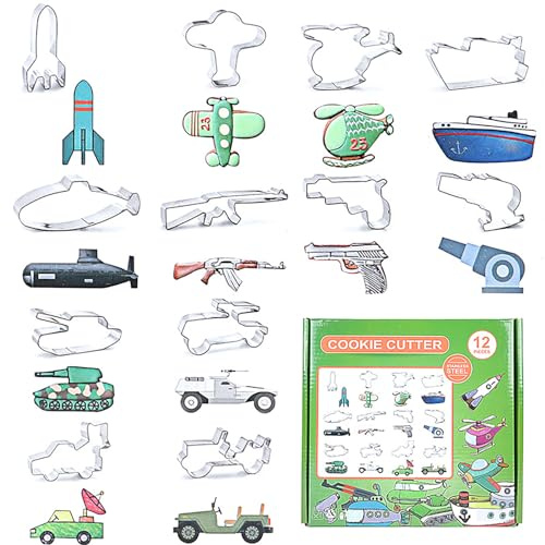 RoseFlower Formine per Biscotti, 12Pcs Formine Biscotti, Coppapasta Acciaio Inox Stampini Biscotti, Stampi Biscotti per Feste di Compleanno per Bambini, Decorazioni Natalizie(Militarmente)