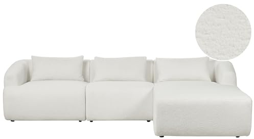 Beliani 3-Sitzer Ecksofa L-förmig Bouclé weiß mit Chaiselongue Links 3 Kissen Svansele
