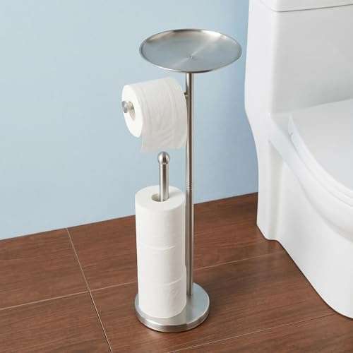 Toilettenpapierhalter mit Ablage, Toilettenpapierständer für zusätzliche 4 Toilettenpapierrollen, freistehende Toilettenpapierrollenaufbewahrung, schwere Basis kein Umkippen (Edelstahl, gebürstetes