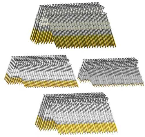 SITLDY HDG 21 Degree Framing Nails 4 Assorted Sizes 600 PCS | 150 per Size: 2 + 2-1/2 + 3.0 Ring + 3-1/2 Smooth Shank Full Round Head Hot Dipped Galvanized for 20-22° Framing Nailers