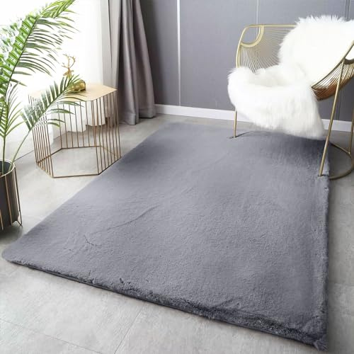 VIMODA Fellteppich Deluxe waschbar, sanfter Hochflor-Teppich einfarbig, kuschelig für Ihr Wohnzimmer oder Schlafzimmer,Farbe:Grau;Maße:80x150 cm
