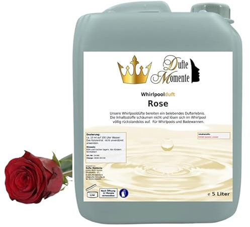 Dufte Momente | Whirlpool Duft 5 Liter | Rose | mit naturreinen und natürlichen ätherischen Ölen | kein Schaum | vegan und ohne Tierversuche