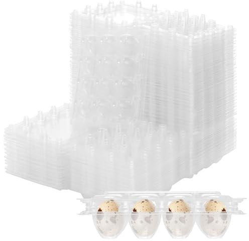 HEIYUET 80 scatole per uova di quaglia, in plastica trasparente, scatole per uova di quaglia a 12 griglie, porta uova di quaglia, riutilizzabili, in PVC, con coperchio per frigorifero