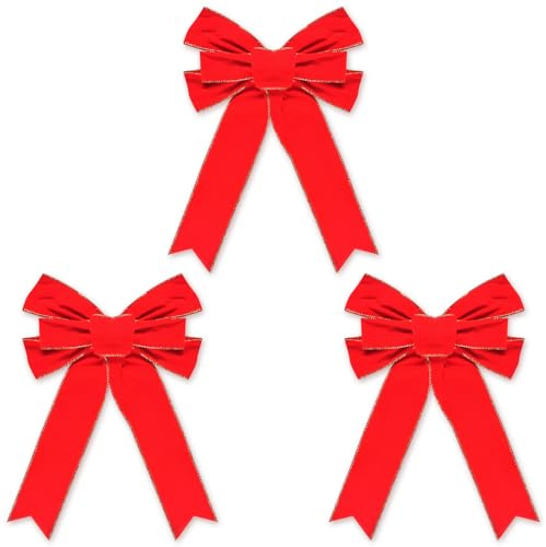 Newtic 3 Stück Weihnachtsschleifen,Rote Kränze Schleifen,Geschenkschleife,Rote Schleifen Weihnachtsbaum,Weihnachtsschleifen Dekorationen,für Weihnachtsbaum, Geschenkboxen,Weihnachtsdeko,Hochzeit