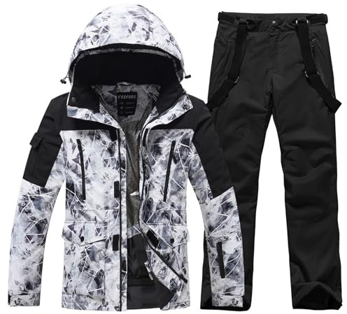 HOTIAN Herren Ski Jacke und Hosen Set Herren Schneeanzug Winter Warme schneeanzug Wasserdicht Winddicht skibekleidung Snowboard Set BH+BK XXL