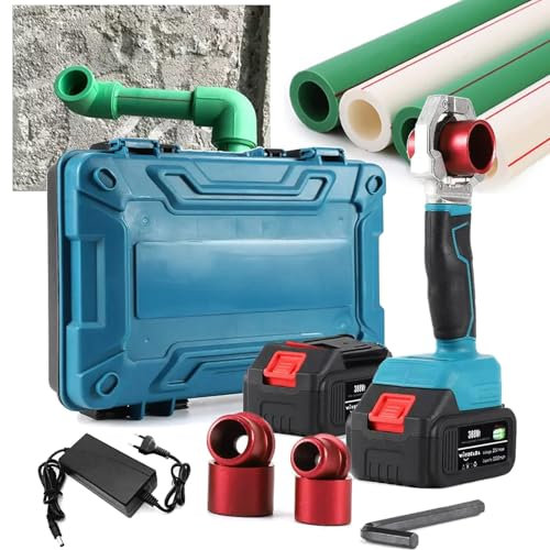 hKjPlvf Saldatrice per Tubi in Plastica Senza Fili, Kit Saldatore per Fusioni con Presa Portatile, Fusore per Tubi dell'Acqua in Plastica (340 ℃) per Tubi Ppr PE Pp (20, 25, 32 Mm), con 2 Batterie