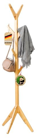 Floordirekt Garderobenständer | Kleiderständer mit 8 Haken, Bambus Holz Jackenständer, Modernes Design Kleiderstange Stabil (Maryland)