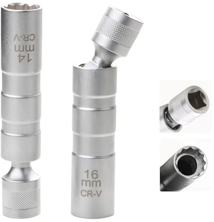 YqsIbth 2-Piece Magnetic Spark Plug Socket Set, 14mm & 16mm, Universal Joint, Swivel, Chrome Vanadium Steel, Car Repair