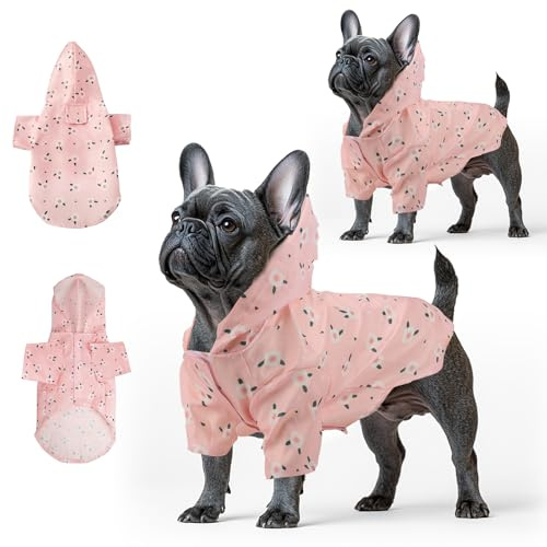 Fiohiros Lot de 2 Manteaux de Pluie imperméables et légers pour Chien avec Trou pour Harnais, Manteau de Pluie avec Capuche pour Chiens de Petite Taille 1-6kg (Rose, S)
