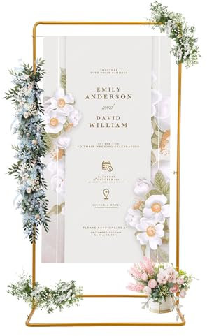 Hochzeit Willkommensschild,105x62x200cm Metall Hochzeitsschilder Ständer mit Schmetterlingsförmige Schrauben für Geburtstagsfeiern, Event-Party, Gold